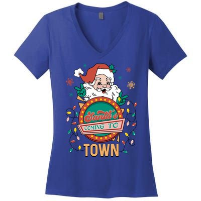 Christmas Santa Is Coming To Town Retro Christmas Pajamas Meaningful Gift Women's V-Neck T-Shirt