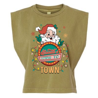 Christmas Santa Is Coming To Town Retro Christmas Pajamas Meaningful Gift Garment-Dyed Women's Muscle Tee