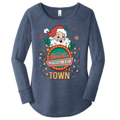 Christmas Santa Is Coming To Town Retro Christmas Pajamas Meaningful Gift Women's Perfect Tri Tunic Long Sleeve Shirt