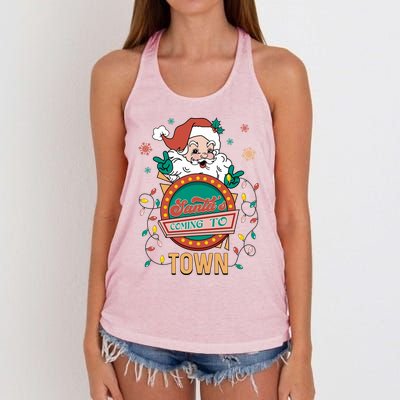 Christmas Santa Is Coming To Town Retro Christmas Pajamas Meaningful Gift Women's Knotted Racerback Tank