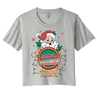 Christmas Santa Is Coming To Town Retro Christmas Pajamas Meaningful Gift Women's Crop Top Tee