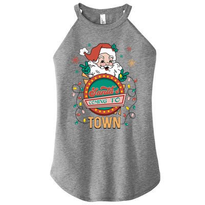 Christmas Santa Is Coming To Town Retro Christmas Pajamas Meaningful Gift Women's Perfect Tri Rocker Tank