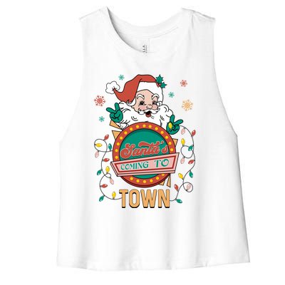 Christmas Santa Is Coming To Town Retro Christmas Pajamas Meaningful Gift Women's Racerback Cropped Tank