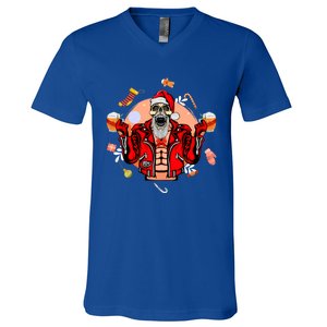 Christmas Skeleton Ing Beer Santa Claus Skeleton Cute Gift V-Neck T-Shirt