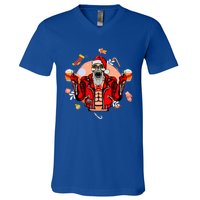 Christmas Skeleton Ing Beer Santa Claus Skeleton Cute Gift V-Neck T-Shirt