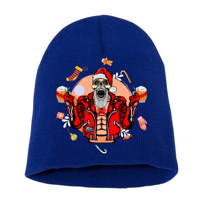 Christmas Skeleton Ing Beer Santa Claus Skeleton Cute Gift Short Acrylic Beanie