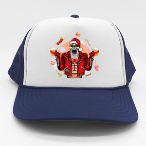 Christmas Skeleton Ing Beer Santa Claus Skeleton Cute Gift Trucker Hat