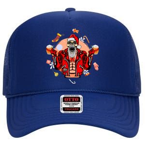 Christmas Skeleton Ing Beer Santa Claus Skeleton Cute Gift High Crown Mesh Back Trucker Hat