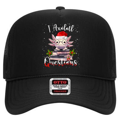 Christmas Santa I Axolotl Questions Cute Kawaii Axolotl Meme High Crown Mesh Back Trucker Hat