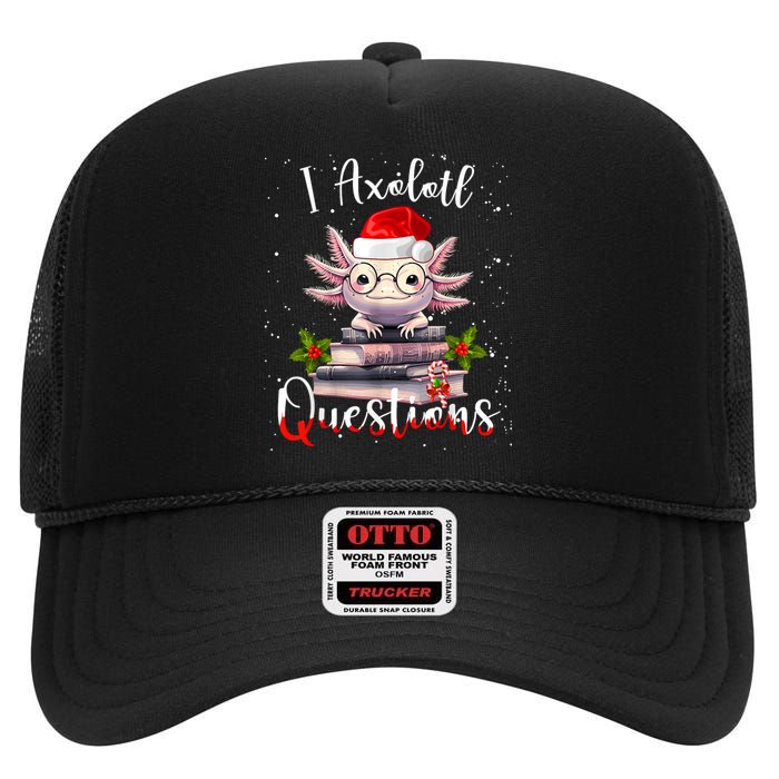 Christmas Santa I Axolotl Questions Cute Kawaii Axolotl Meme High Crown Mesh Back Trucker Hat