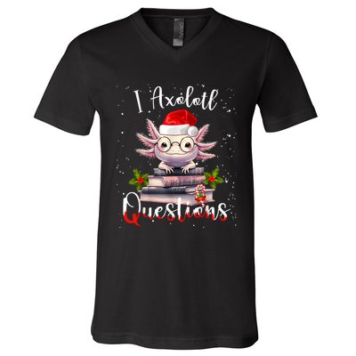 Christmas Santa I Axolotl Questions Cute Kawaii Axolotl Meme V-Neck T-Shirt