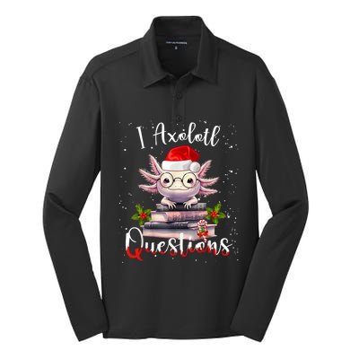 Christmas Santa I Axolotl Questions Cute Kawaii Axolotl Meme Silk Touch Performance Long Sleeve Polo