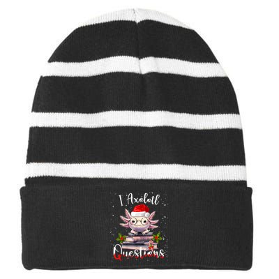 Christmas Santa I Axolotl Questions Cute Kawaii Axolotl Meme Striped Beanie with Solid Band