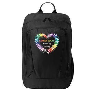 Cancer Sucks In Every Color Cancer Awareness Ribbons Heart City Backpack