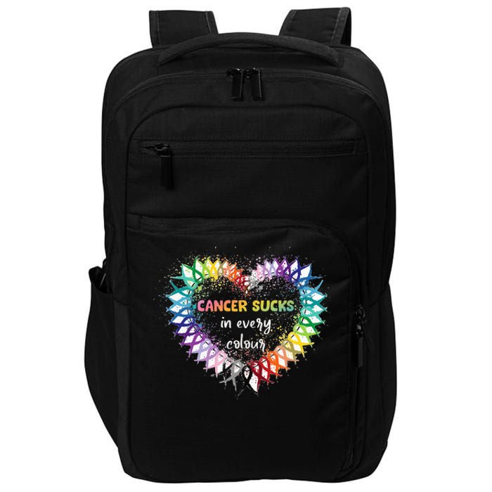 Cancer Sucks In Every Color Cancer Awareness Ribbons Heart Impact Tech Backpack