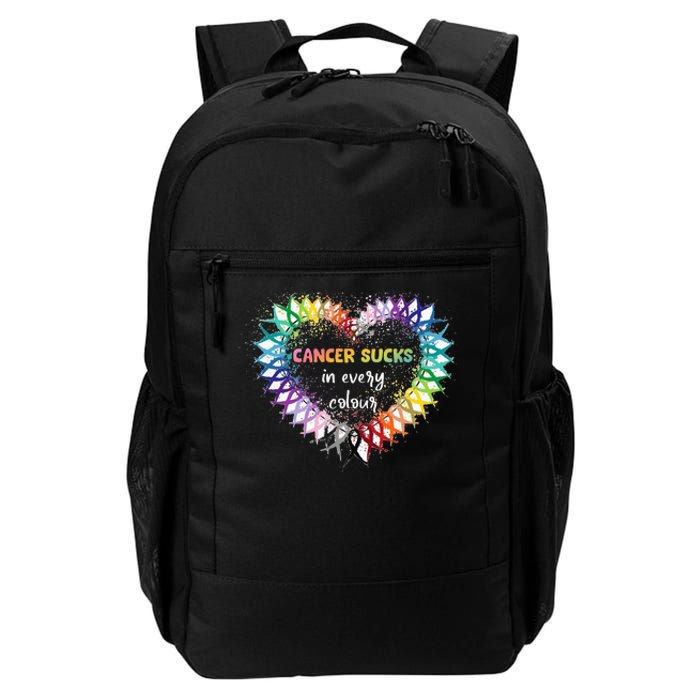 Cancer Sucks In Every Color Cancer Awareness Ribbons Heart Daily Commute Backpack