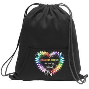 Cancer Sucks In Every Color Cancer Awareness Ribbons Heart Sweatshirt Cinch Pack Bag