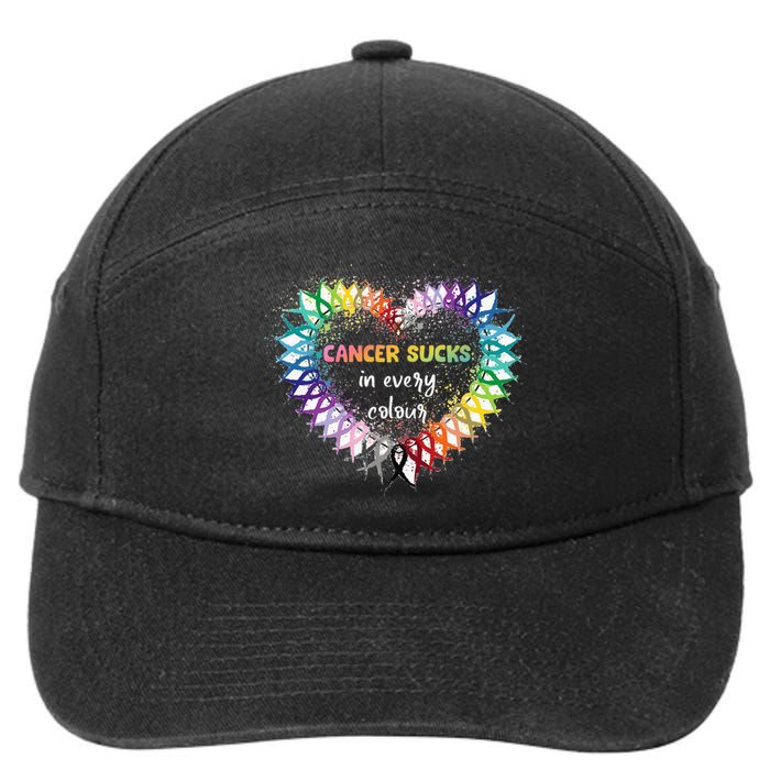 Cancer Sucks In Every Color Cancer Awareness Ribbons Heart 7-Panel Snapback Hat