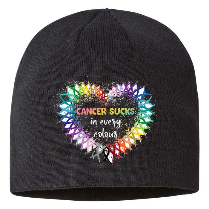 Cancer Sucks In Every Color Cancer Awareness Ribbons Heart Sustainable Beanie