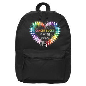 Cancer Sucks In Every Color Cancer Awareness Ribbons Heart 16 in Basic Backpack