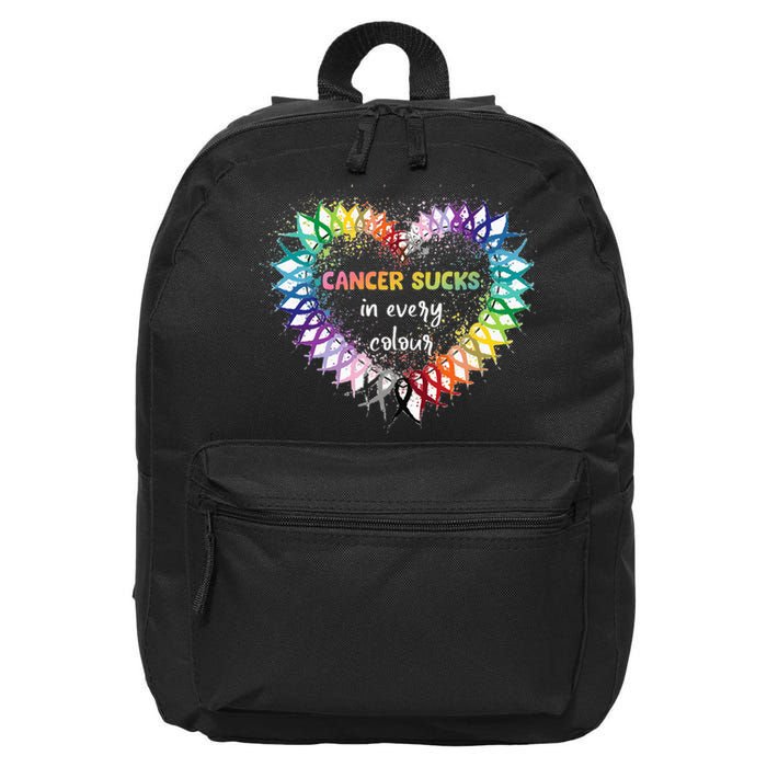 Cancer Sucks In Every Color Cancer Awareness Ribbons Heart 16 in Basic Backpack