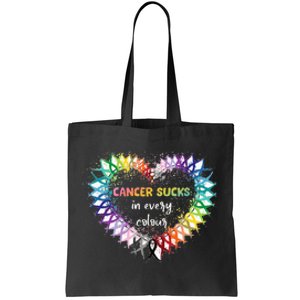 Cancer Sucks In Every Color Cancer Awareness Ribbons Heart Tote Bag