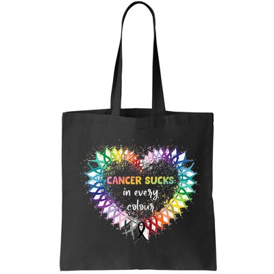 Cancer Sucks In Every Color Cancer Awareness Ribbons Heart Bag