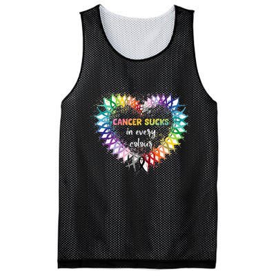 Cancer Sucks In Every Color Cancer Awareness Ribbons Heart Mesh Reversible Basketball Jersey Tank