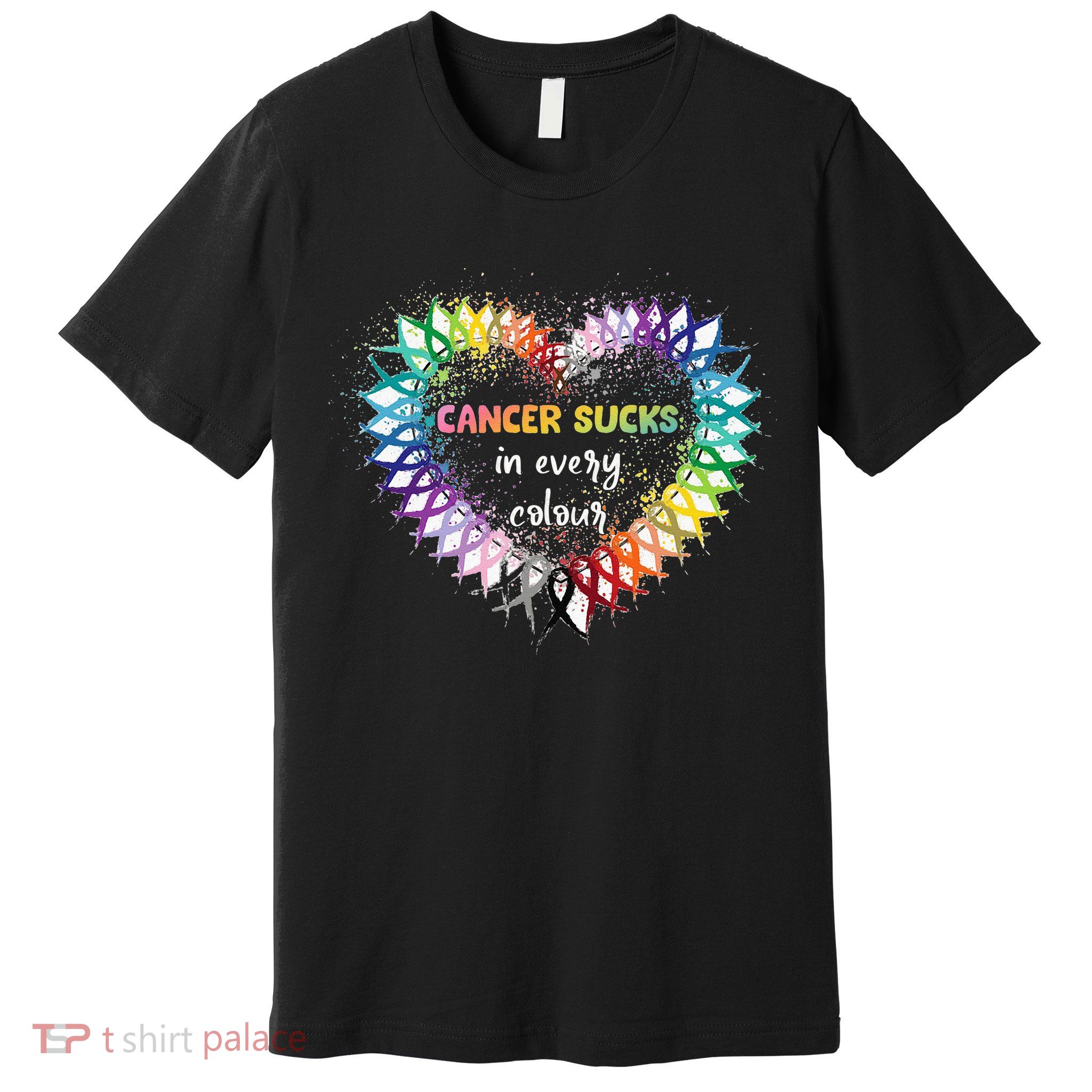 Cancer Sucks In Every Color Cancer Awareness Ribbons Heart Premium T-Shirt