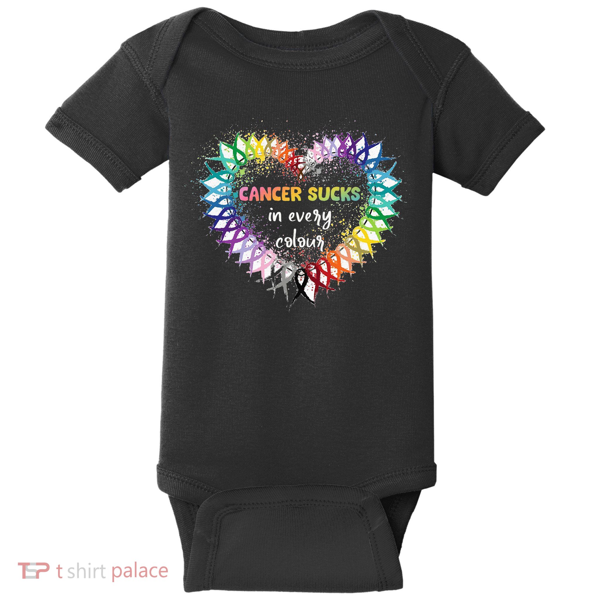 Cancer Sucks In Every Color Cancer Awareness Ribbons Heart Baby Bodysuit