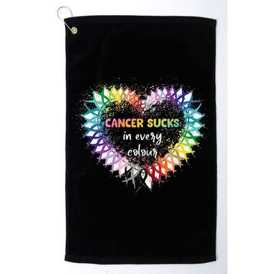Cancer Sucks In Every Color Cancer Awareness Ribbons Heart Golf Towel