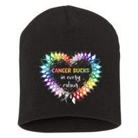 Cancer Sucks In Every Color Cancer Awareness Ribbons Heart Short Acrylic Beanie