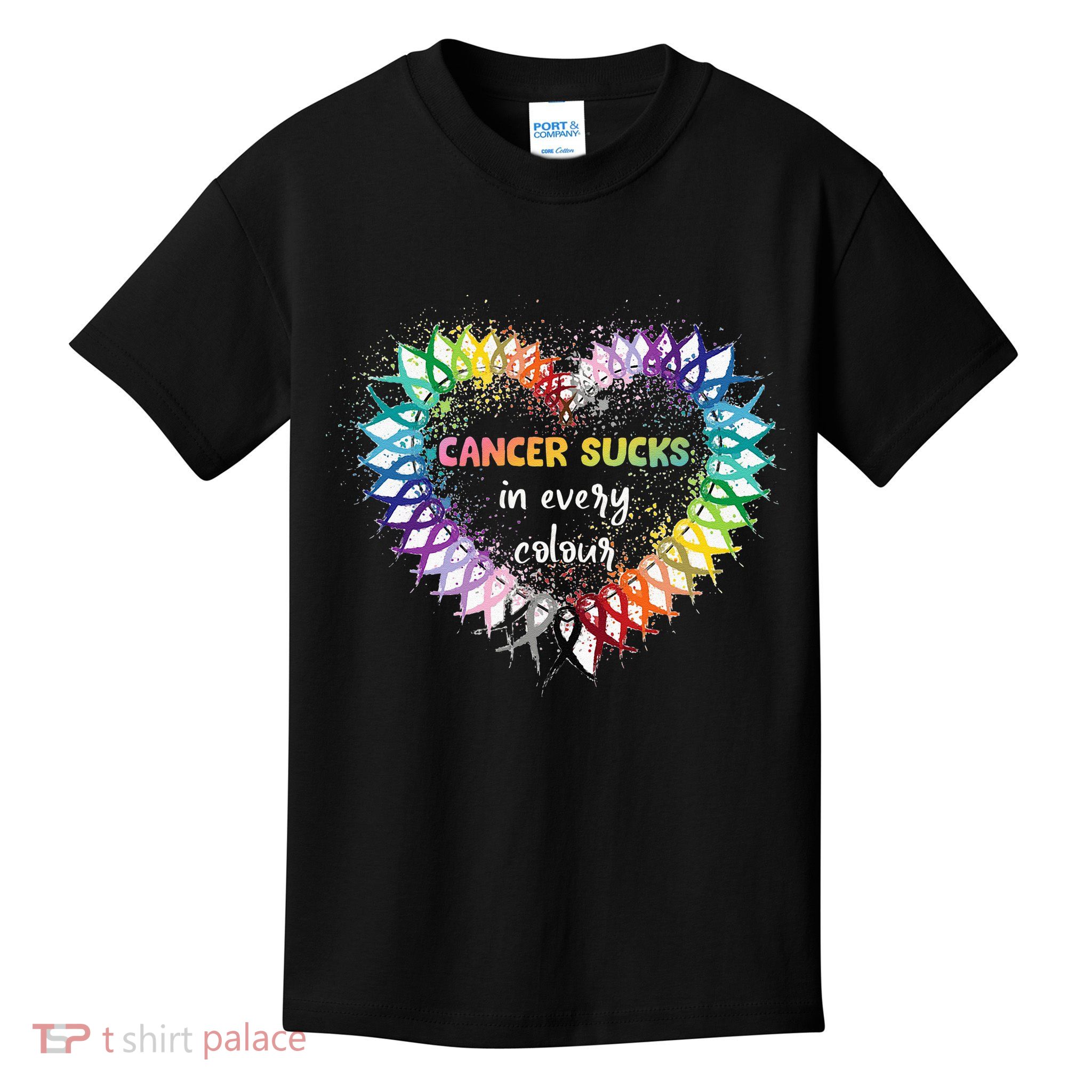 Cancer Sucks In Every Color Cancer Awareness Ribbons Heart Kids T-Shirt