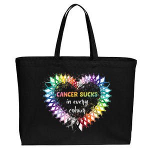 Cancer Sucks In Every Color Cancer Awareness Ribbons Heart Cotton Canvas Jumbo Tote