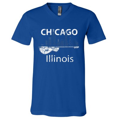 Chicago Souvenir Illinois Music Electric Guitar V-Neck T-Shirt