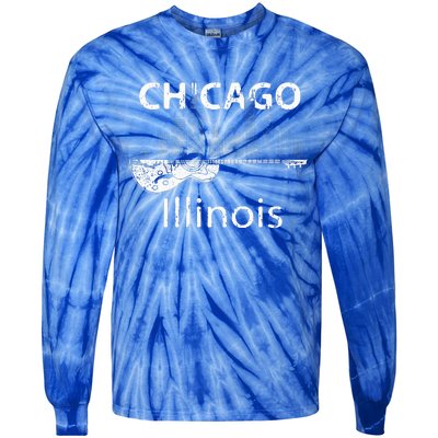 Chicago Souvenir Illinois Music Electric Guitar Tie-Dye Long Sleeve Shirt