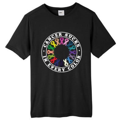 Cancer Sucks In Every Color Cancer Awareness Ribbons Cute Gift Tall Fusion ChromaSoft Performance T-Shirt