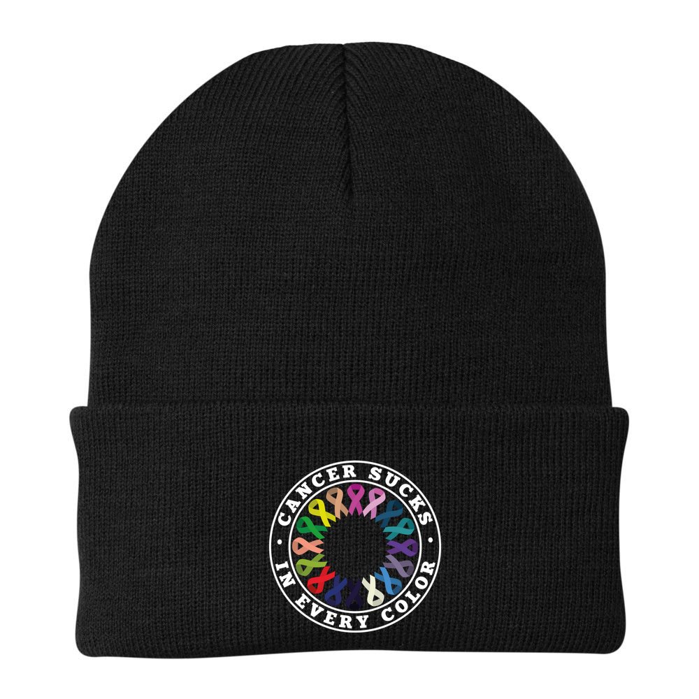 Cancer Sucks In Every Color Cancer Awareness Ribbons Cute Gift Beanie