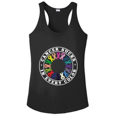 Cancer Sucks In Every Color Cancer Awareness Ribbons Cute Gift Ladies PosiCharge Competitor Racerback Tank