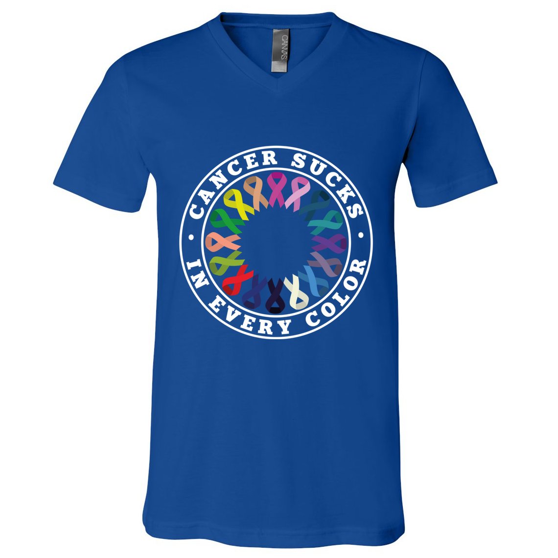 Cancer Sucks In Every Color Cancer Awareness Ribbons Cute Gift V-Neck T-Shirt