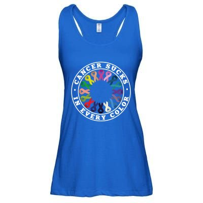 Cancer Sucks In Every Color Cancer Awareness Ribbons Cute Gift Ladies Essential Flowy Tank