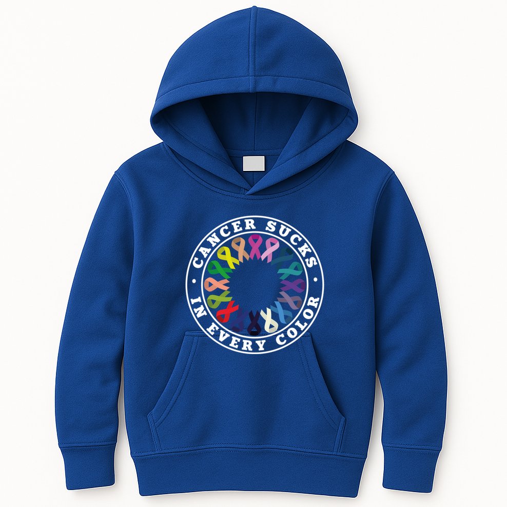 Cancer Sucks In Every Color Cancer Awareness Ribbons Cute Gift Kids Hoodie