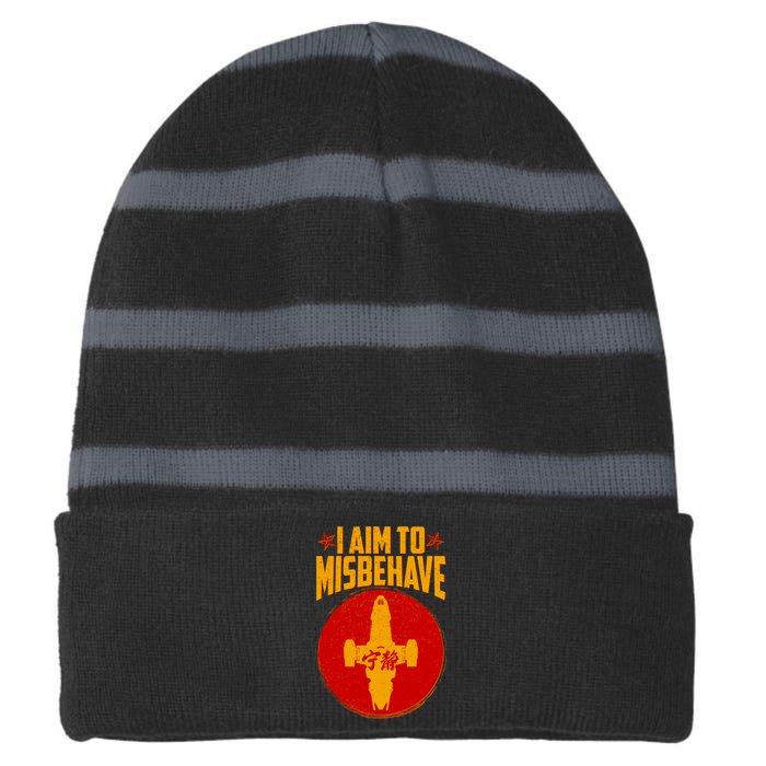 Cool Scifi I Aim To Misbehave Striped Beanie with Solid Band