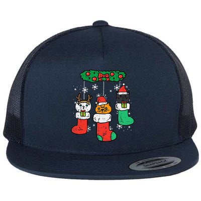 Cats Santa In Christmas Stockings Cute Xmas Funny Flat Bill Trucker Hat