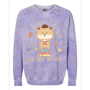 Cute Shiba Inu Dogs Books And Coffee Autumn Meaningful Gift Colorblast Crewneck Sweatshirt