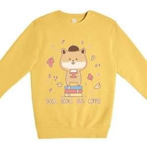 Cute Shiba Inu Dogs Books And Coffee Autumn Meaningful Gift Premium Crewneck Sweatshirt