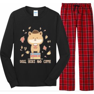 Cute Shiba Inu Dogs Books And Coffee Autumn Meaningful Gift Long Sleeve Pajama Set