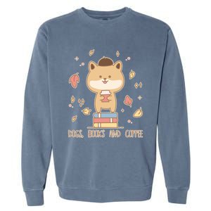 Cute Shiba Inu Dogs Books And Coffee Autumn Meaningful Gift Garment-Dyed Sweatshirt