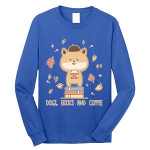 Cute Shiba Inu Dogs Books And Coffee Autumn Meaningful Gift Long Sleeve Shirt