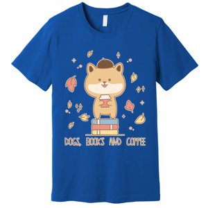 Cute Shiba Inu Dogs Books And Coffee Autumn Meaningful Gift Premium T-Shirt